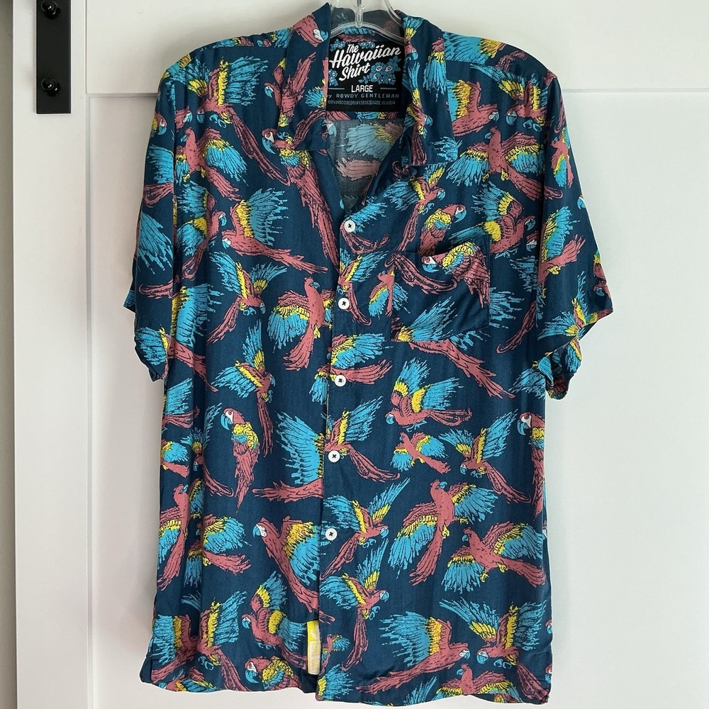 Rowdy‎ Gentleman Polly Want a Mai Tai Hawaiian Shirt Men's Large Parrot Beach